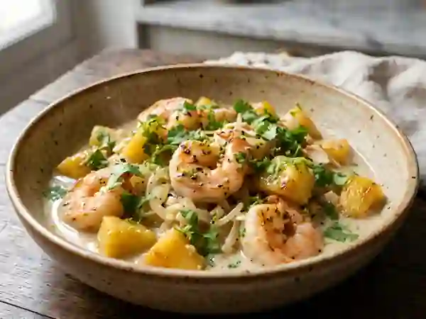 Wok de crevettes coco et ananas caramélisé - Photo de présentation