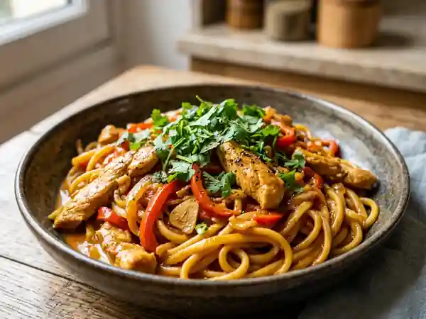 Wok de dinde onctueux au curry rouge - Photo de présentation