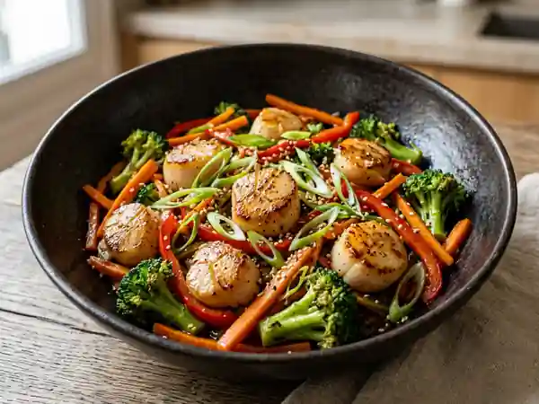 Wok de Saint-Jacques croquant au sésame - Photo de présentation
