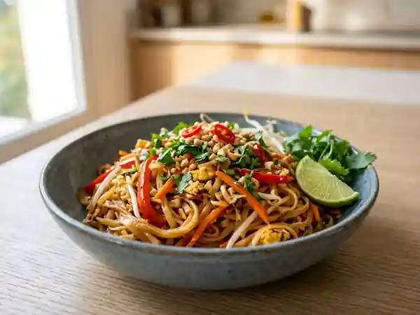 Stir-fry de nouilles thaï au wok - Photo de présentation