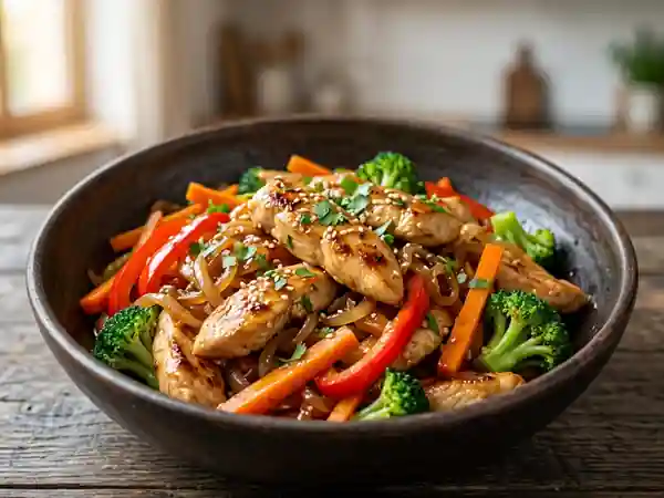 Wok de poulet croquant au miel et gingembre - Photo de présentation