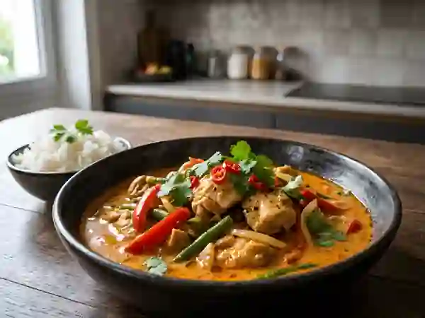 Wok de Poulet Singapour au Curry Crémeux - Photo de présentation