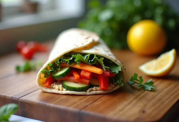 Wrap végétarien frais au houmous et crudités croquantes