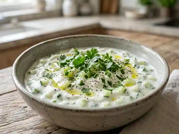 Dip yaourt au concombre et herbes fraîches - Photo de présentation