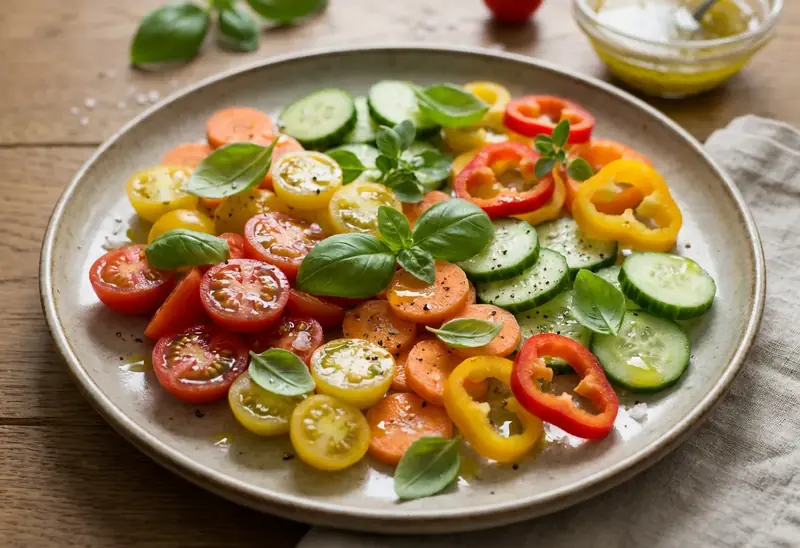 Assiette estivale colorée de mini-légumes frais