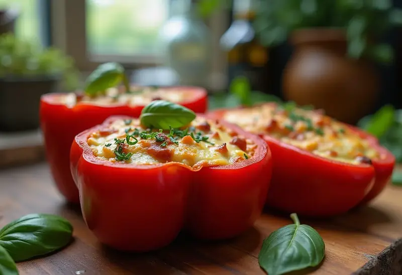 Cannellonis de poivrons rouges farcis au carré frais, recette gourmande et légère