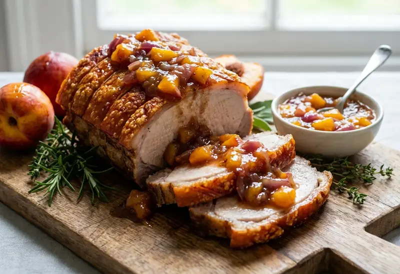 Carré de porc rôti au chutney de pêches maison