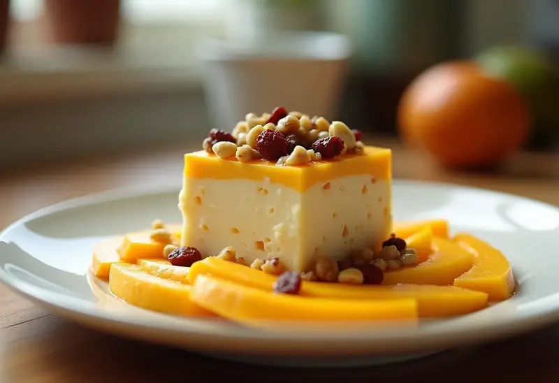 Carré Frais aux Fruits Secs sur Lit de Mangue Fraîche