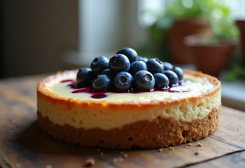 Cheesecake crémeux aux myrtilles fraîches