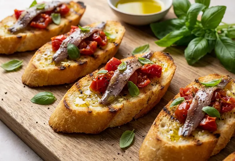 Crostinis italiens gourmands aux anchois et tomates confites