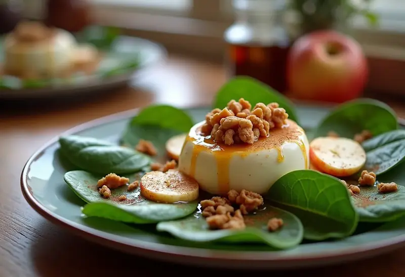 Délice sucré sur lit d'épinards frais