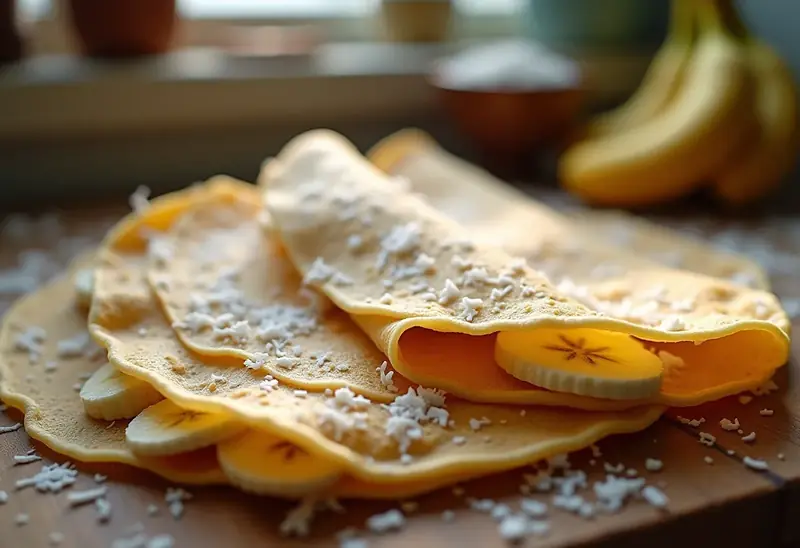 Délicieuses crêpes fourrées à la banane et noix de coco