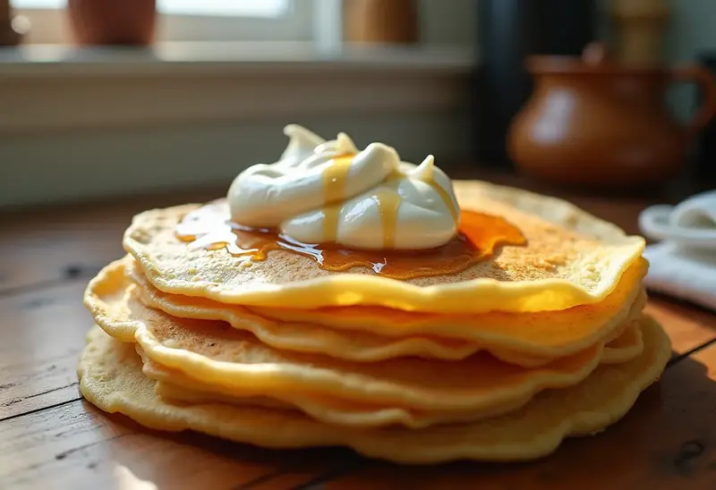 Délicieuses crêpes moelleuses à la crème de Carré frais et sirop d'érable
