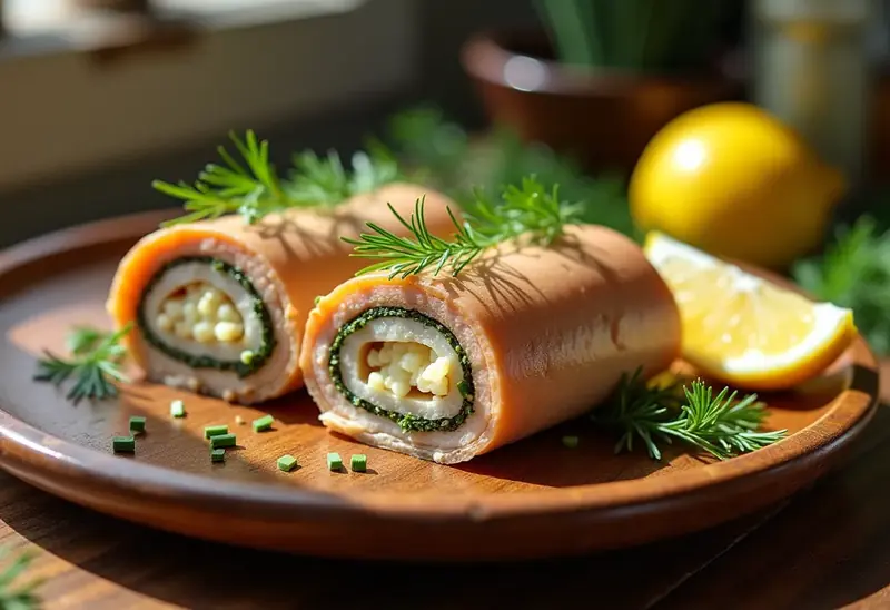 Délicieuses roulades de truite fumée aux herbes fraîches