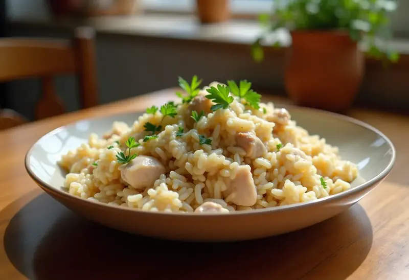 Délicieux reste de volaille au riz crémeux