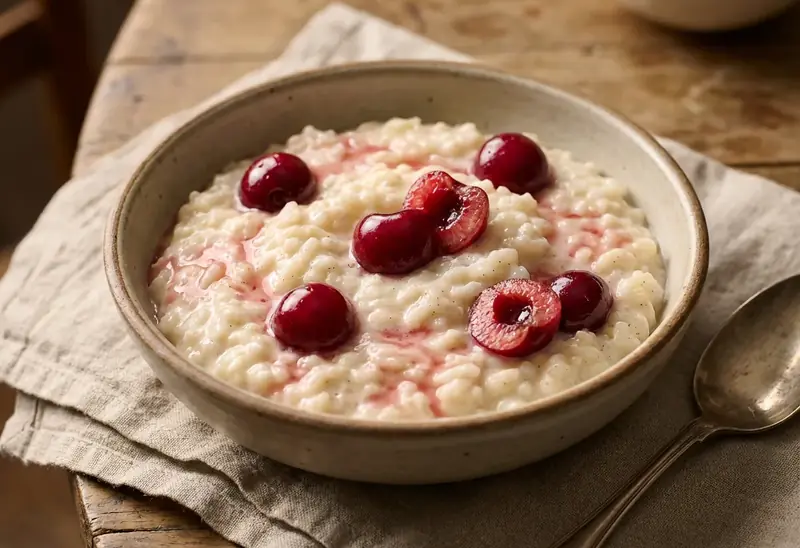 Délicieux Riz au Lait aux Cerises Fraîches