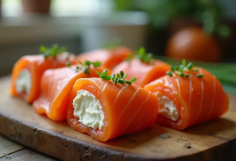 Délicieux rouleaux de saumon fumé surprise pour apéritif raffiné