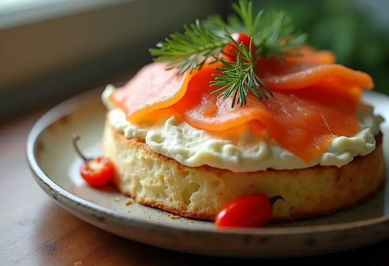 Dôme gourmand de Carré Frais au saumon fumé, poireaux fondants et poivrons grillés
