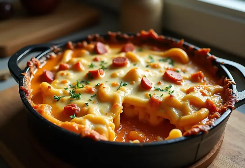 Gratin de pâtes savoureux au chorizo et fromage fondant