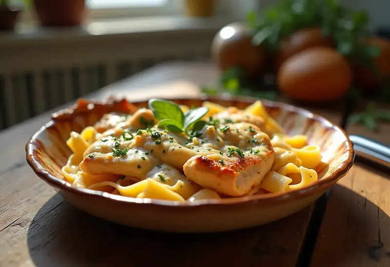 Gratin savoureux de poulet aux tagliatelles fondantes