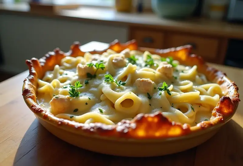 Gratin savoureux de poulet aux tagliatelles vertes