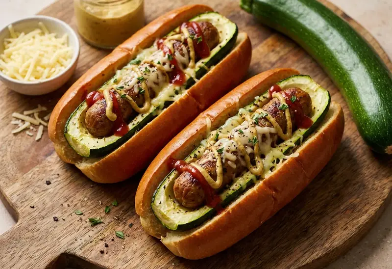Hot-dogs gourmands aux courgettes vertes et garnitures savoureuses