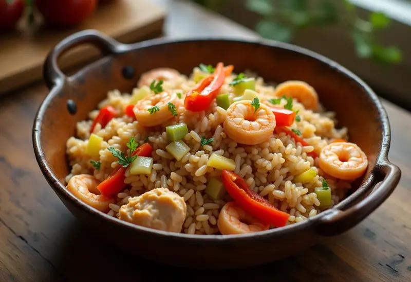 Jambalaya créole savoureuse au poulet et crevettes