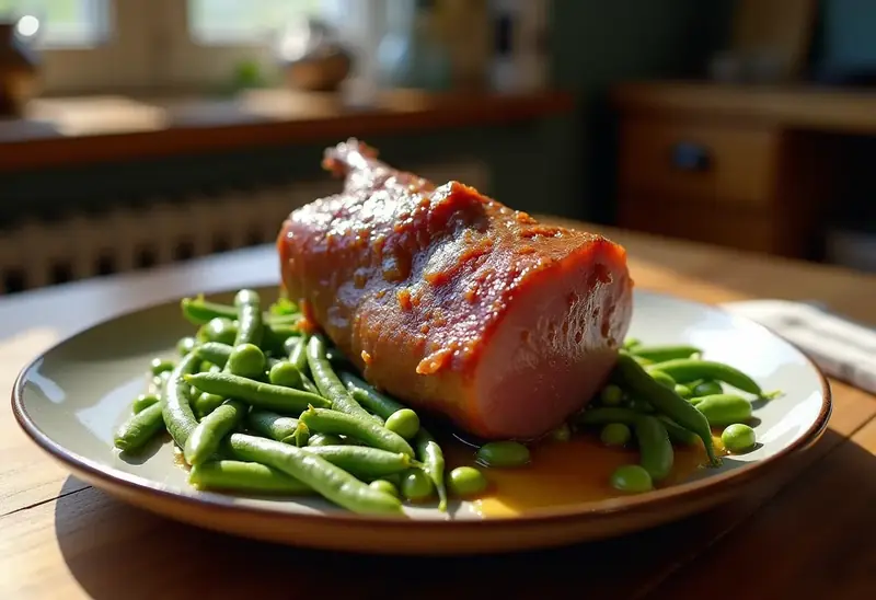 Jambonneau mijoté aux pois verts et choucroute traditionnelle