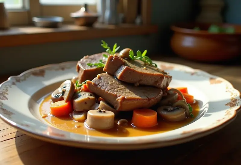 Langue de veau mijotée aux champignons savoureux