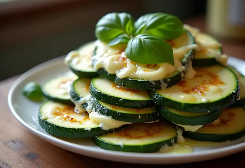 Mille-feuilles de courgettes fondantes au fromage frais et herbes