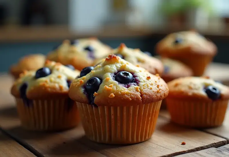 Muffins moelleux aux myrtilles avec cœur frais fondant