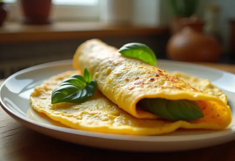 Omelette roulée au basilic fraîche et savoureuse