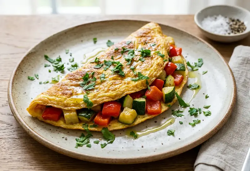 Omelette savoureuse aux poivrons et courgettes fondantes