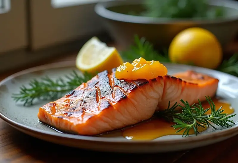 Pavé de saumon grillé à la confiture de safran : recette gourmande et raffinée