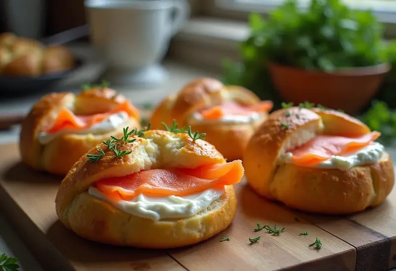 Petits pains briochés moelleux au saumon fumé et fromage frais