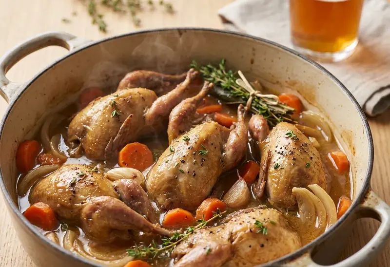 Pigeons mijotés à la bière artisanale, recette traditionnelle savoureuse