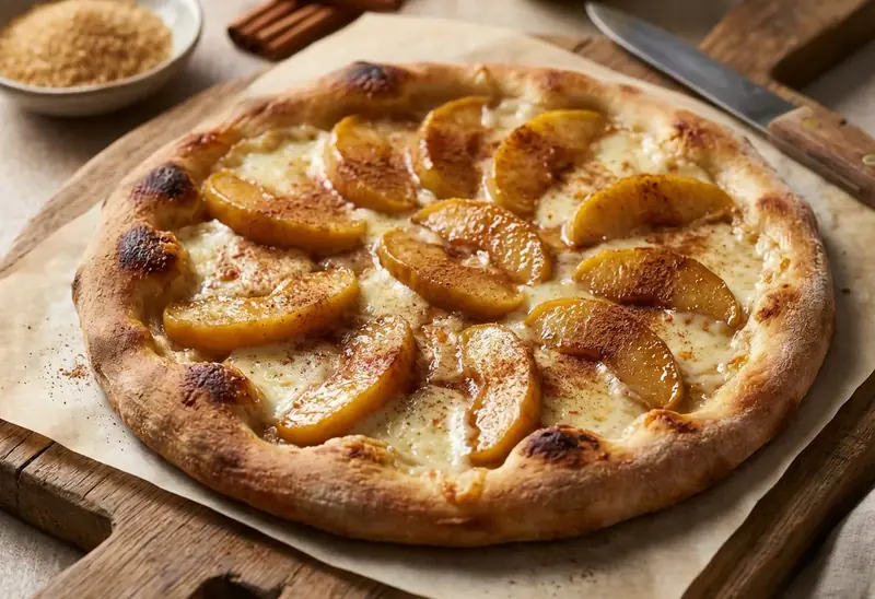 Pizza sucrée aux pommes caramélisées et cannelle