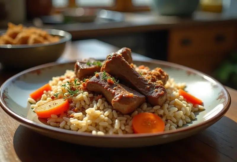 Plof russe traditionnel : riz pilaf savoureux à la viande et aux épices