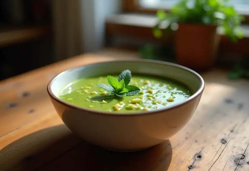 Potage frais de légumes verts pour une personne
