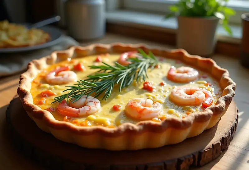 Quiche savoureuse au saumon et crevettes