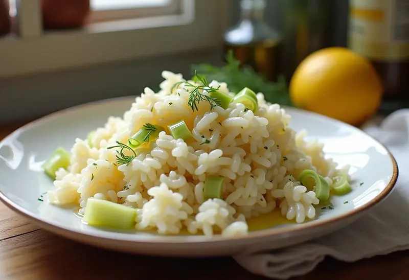 Riz aux poireaux à la grecque : recette savoureuse et facile