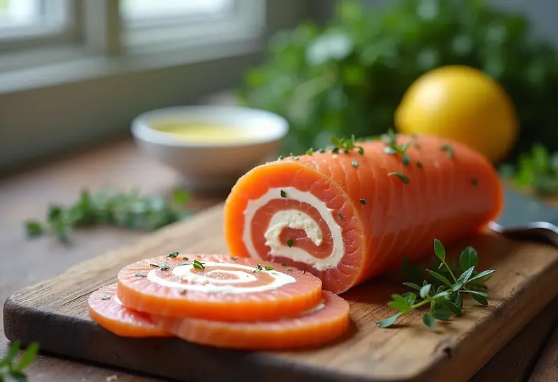 Roulé de saumon frais au fromage et herbes