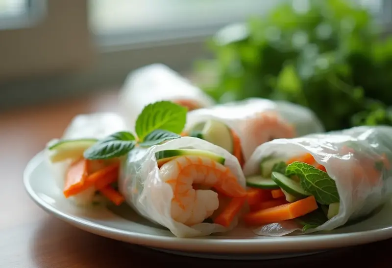 Rouleaux frais aux légumes croquants et crevettes