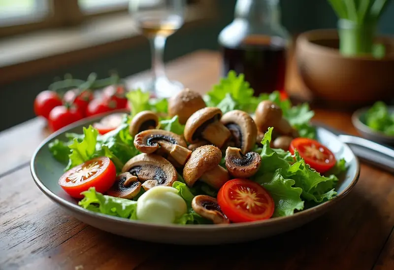 Salade fraîche aux trompettes de la mort sautées