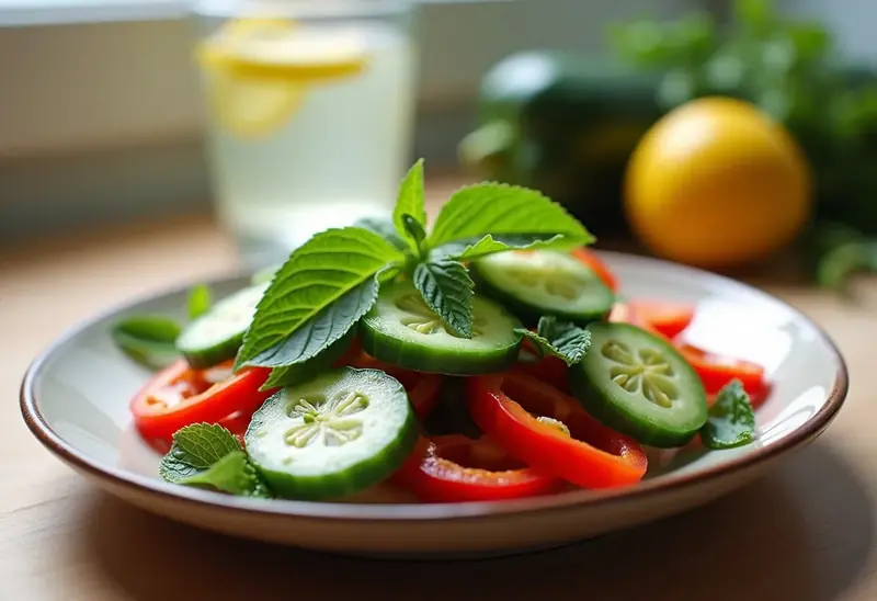 Salade fraîche de concombre et poivron croquant