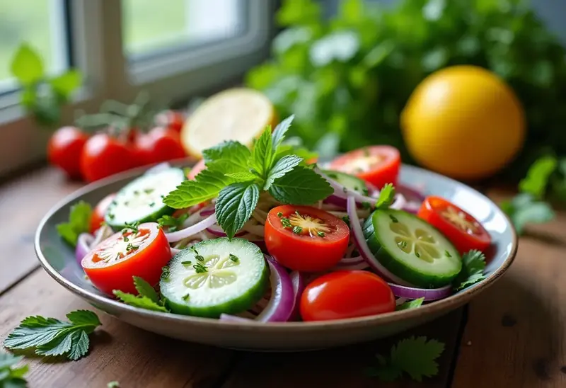 Salade fraîcheur estivale aux légumes croquants et herbes aromatiques