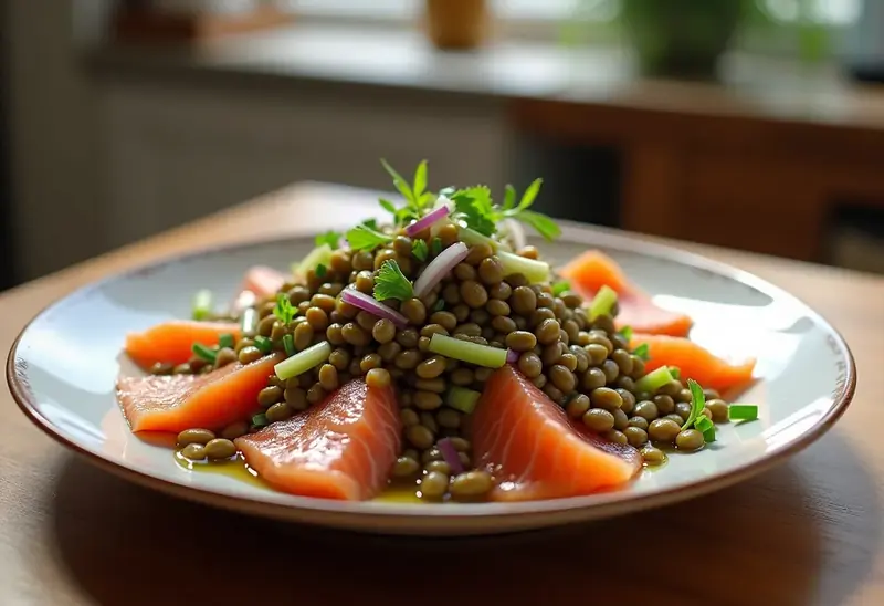 Salade gourmande de lentilles vertes au saumon fumé