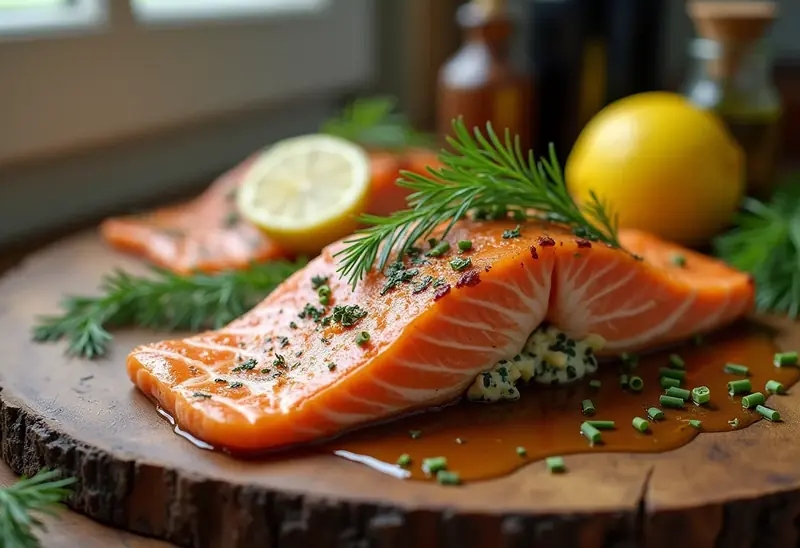 Saumon farci aux herbes et fromage frais, cuisson parfaite au four