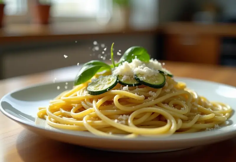 Spaghetti aux courgettes fondantes et ail parfumé