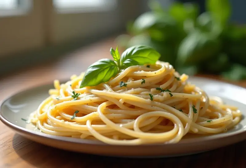 Spaghettis crémeux au carré frais et herbes fraîches